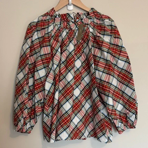 J. Crew Red and White Plaid Blouse Women’s NWT XL - Picture 1 of 5